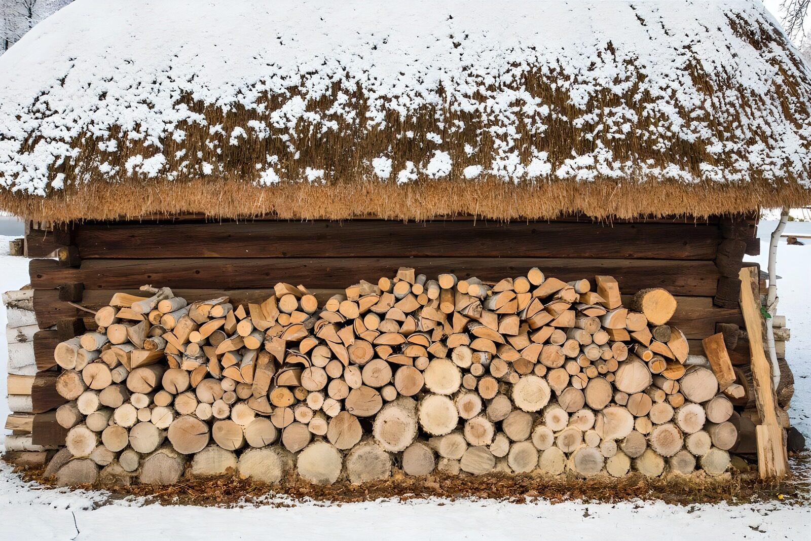 Cozy Wooden Shed with Firewood