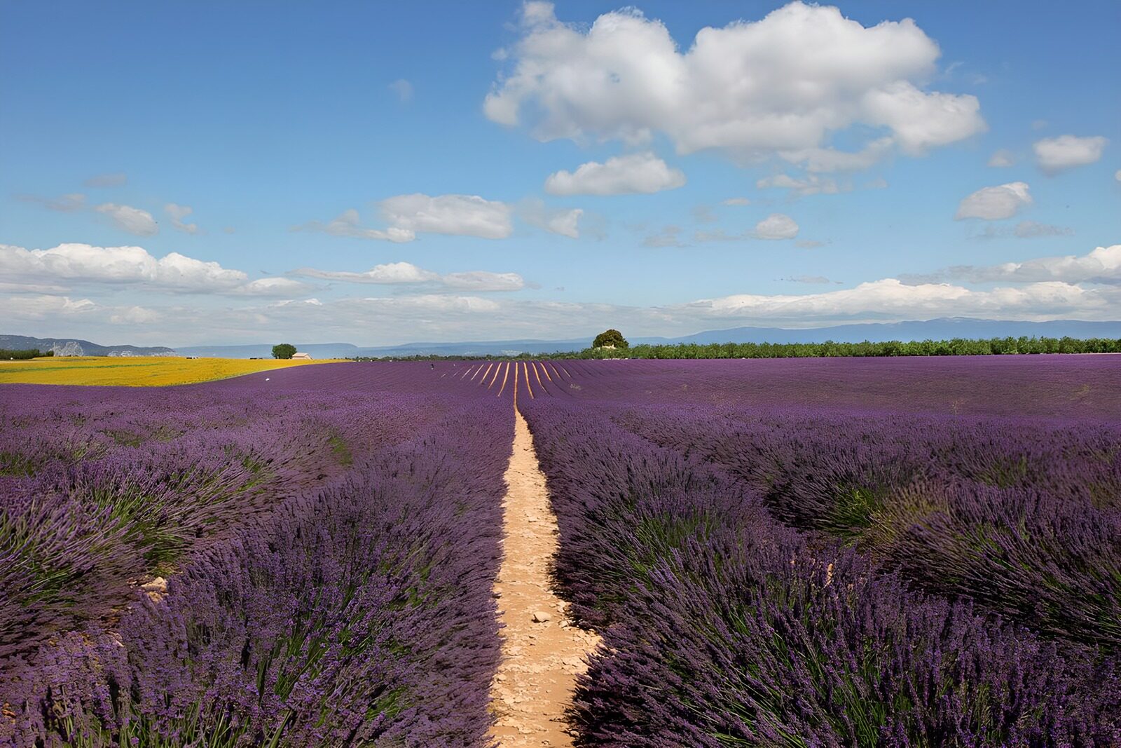 Lavender Fields Under Blue Skies
