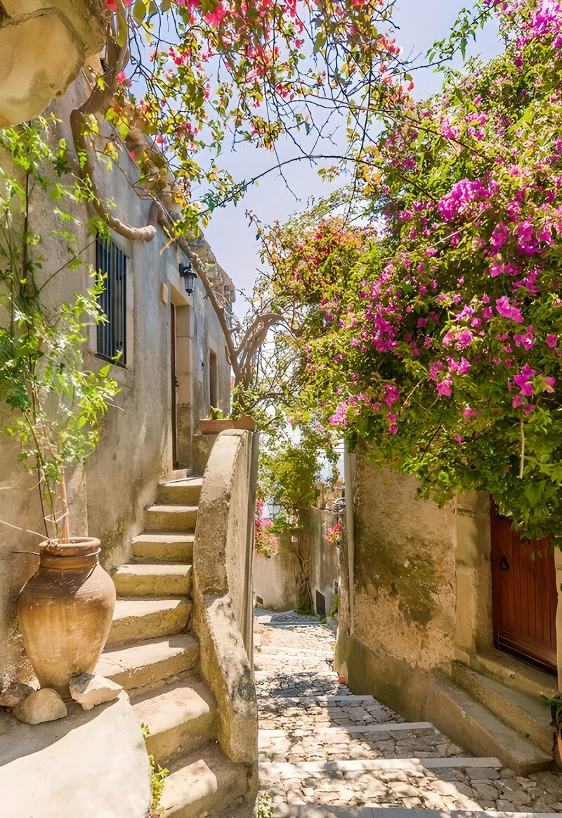 Charming Stone Alleyway with Bougainvillea