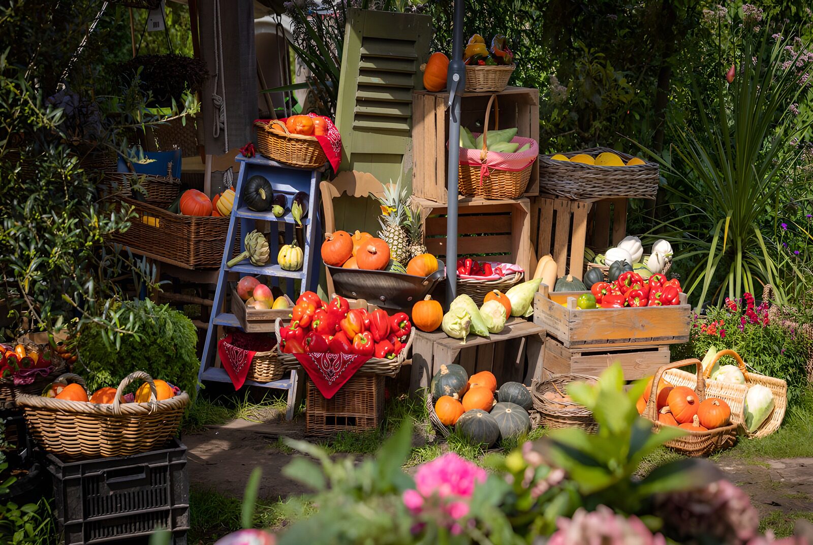 Vibrant Harvest Display in a Garden