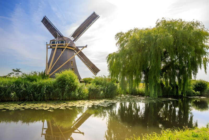 Tranquil Dutch Windmill by the Water