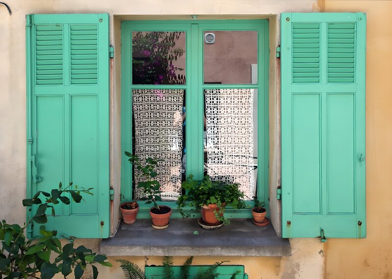Charming Green Window with Potted Plants