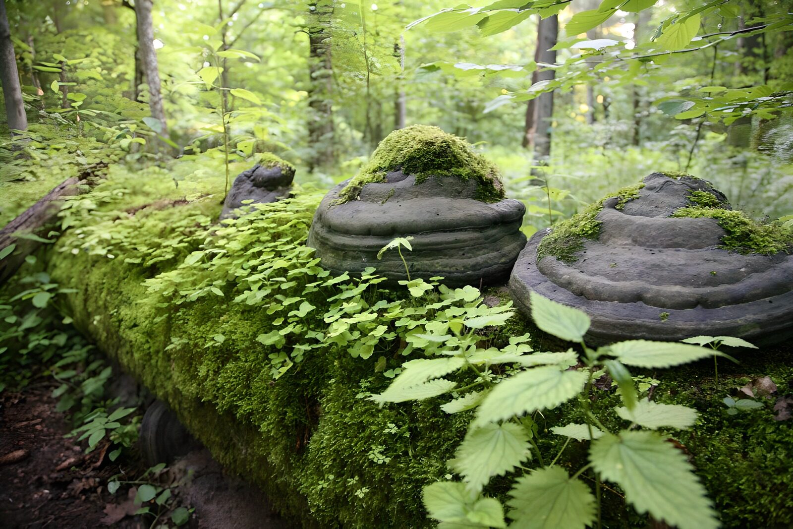 Enchanted Forest Log with Fungi