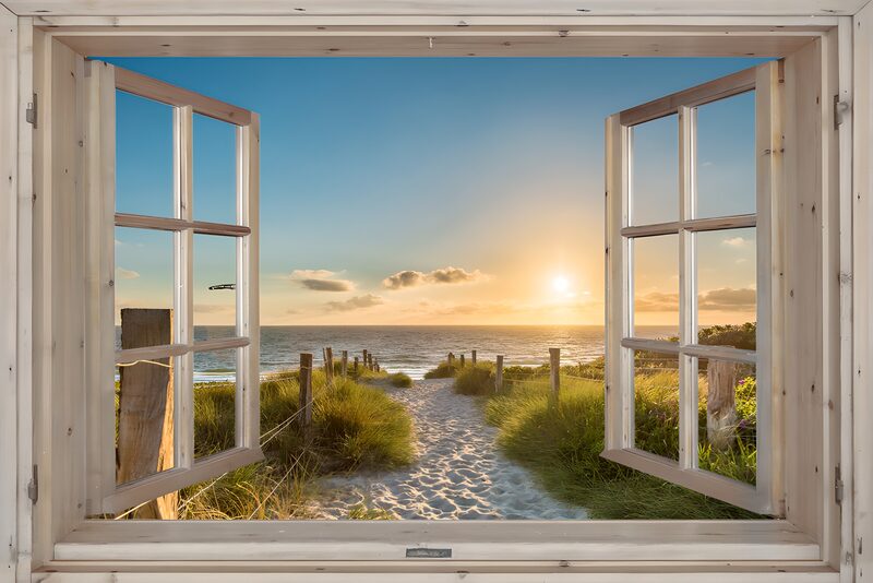 Coastal Sunrise Through Open Window