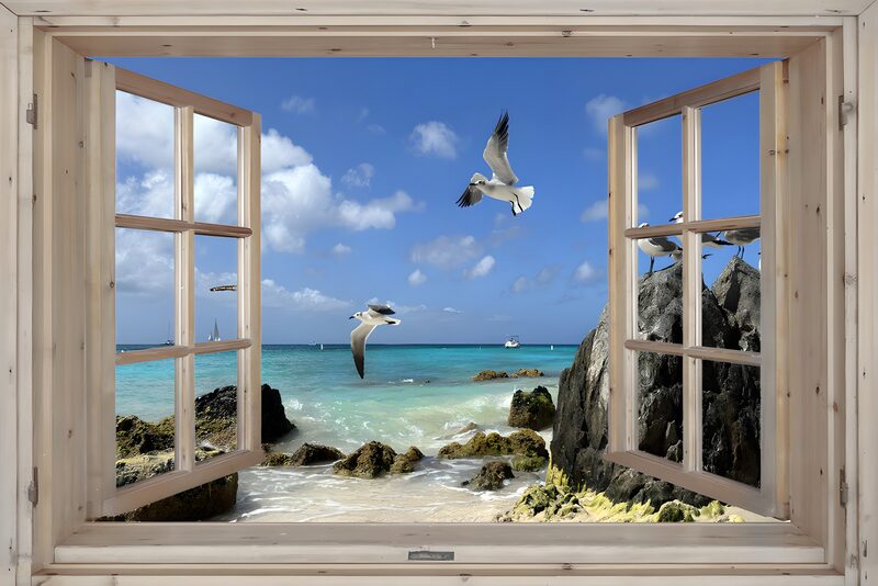 Seaside View Through Open Windows