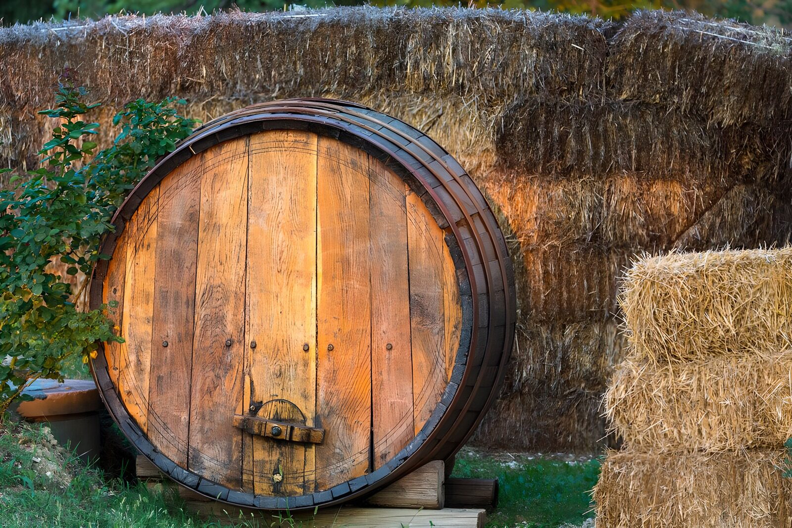 Rustic Wooden Barrel in the Countryside