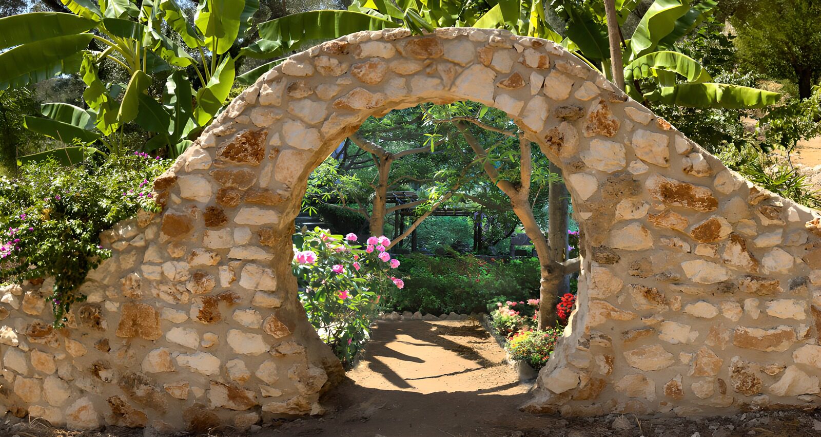 Charming Stone Archway in a Lush Garden