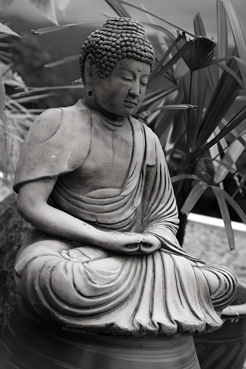 Serene Buddha Statue in Monochrome