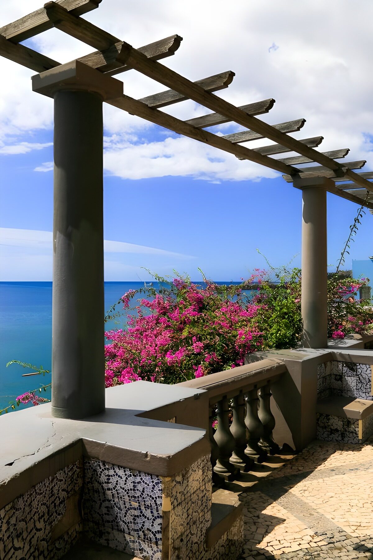 Ocean View from a Flower-Covered Terrace