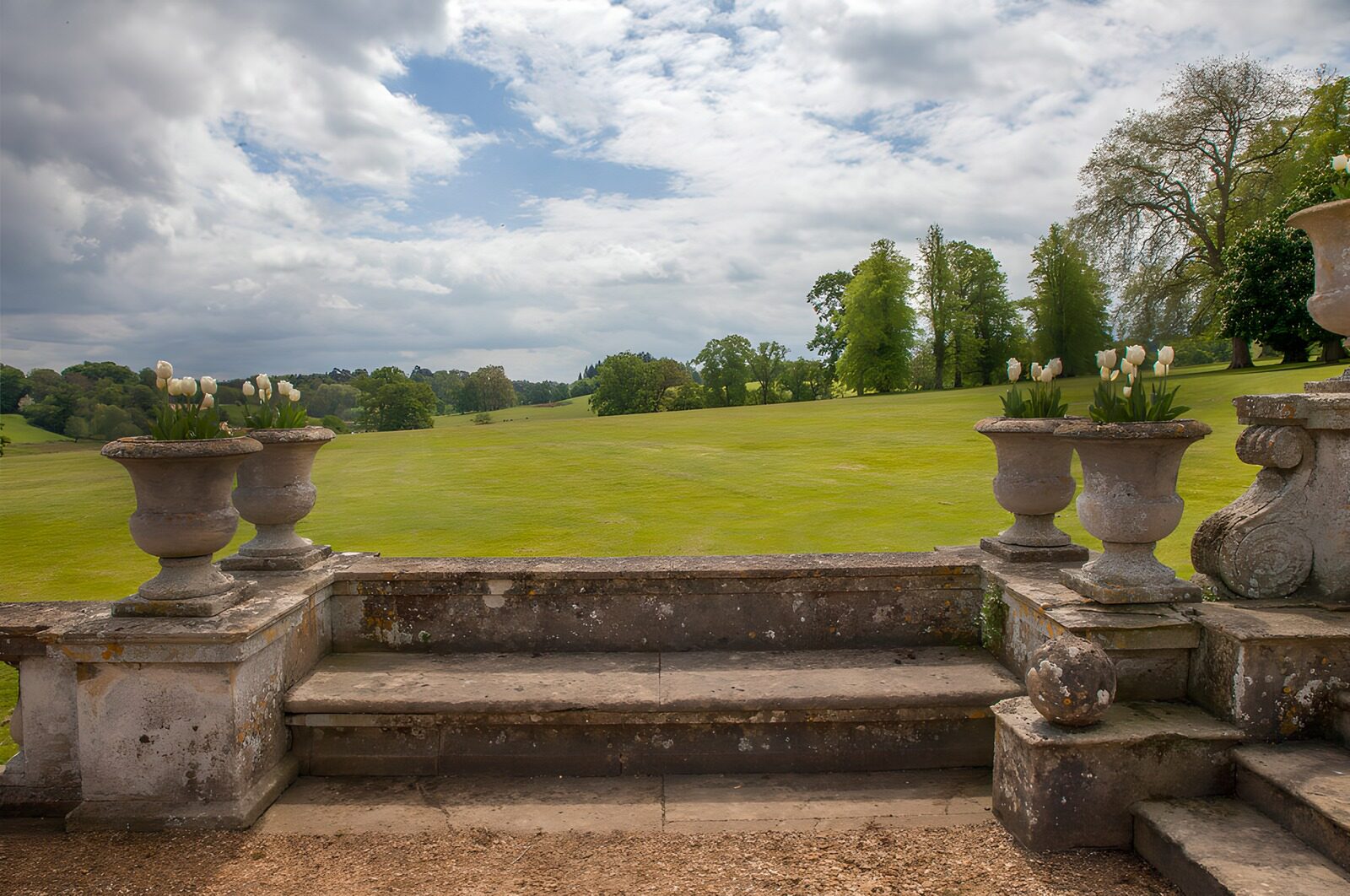 Serene Garden View with Stone Planters
