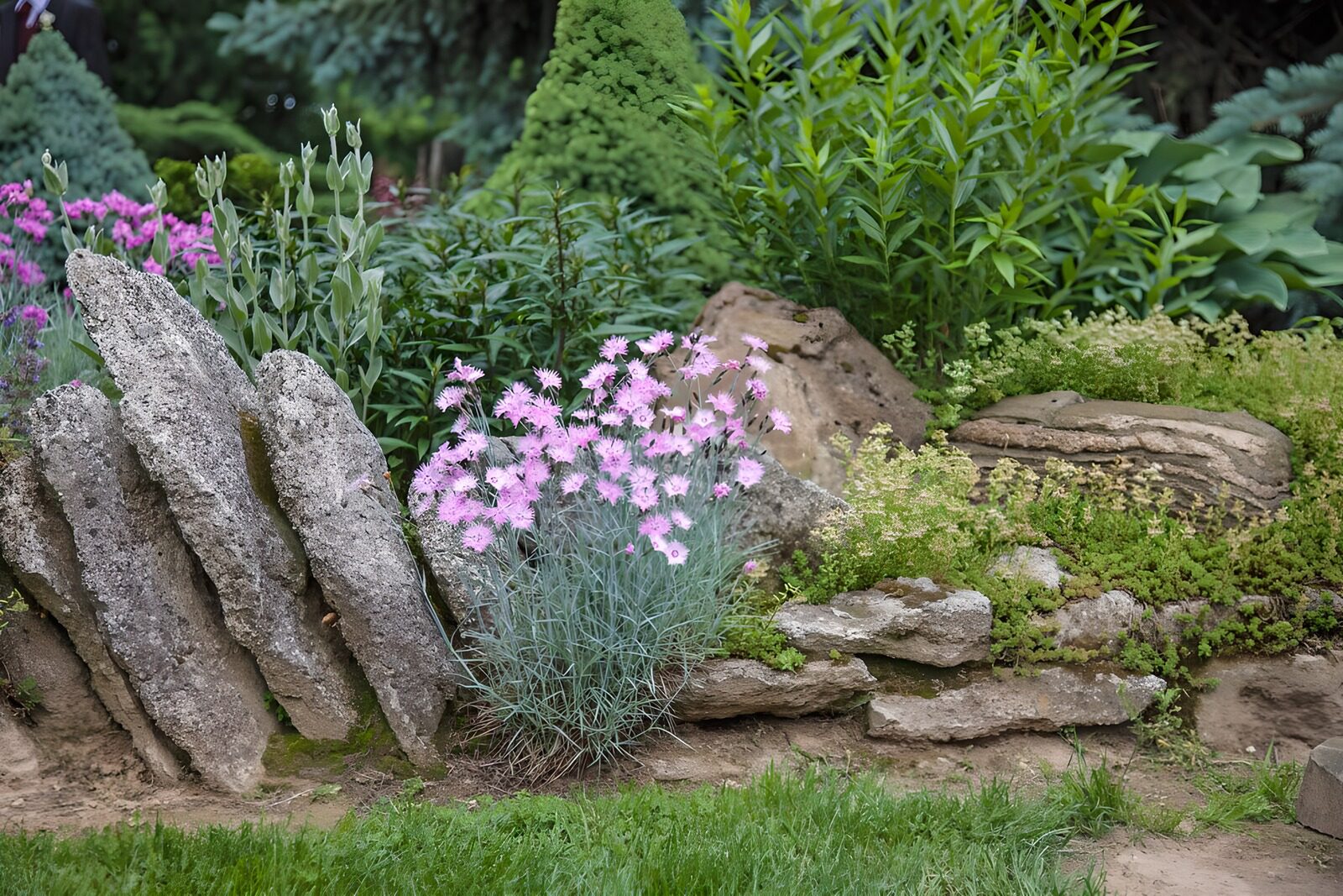 Tranquil Garden Stones and Blooms