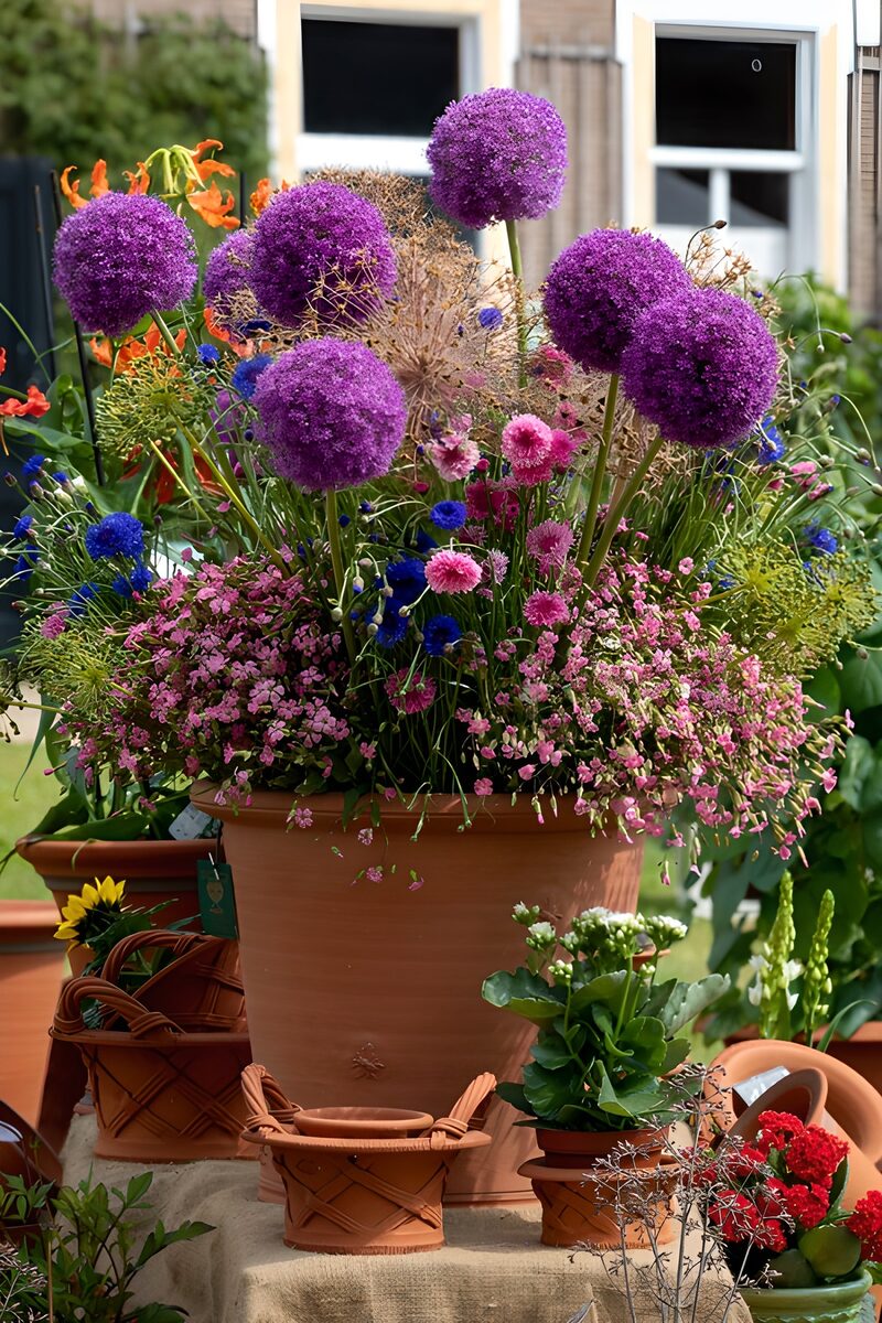 Vibrant Floral Display in a Terra Cotta Pot