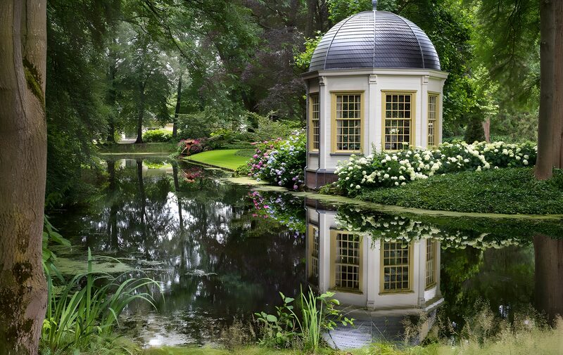 Tranquil Garden Pavilion Reflection