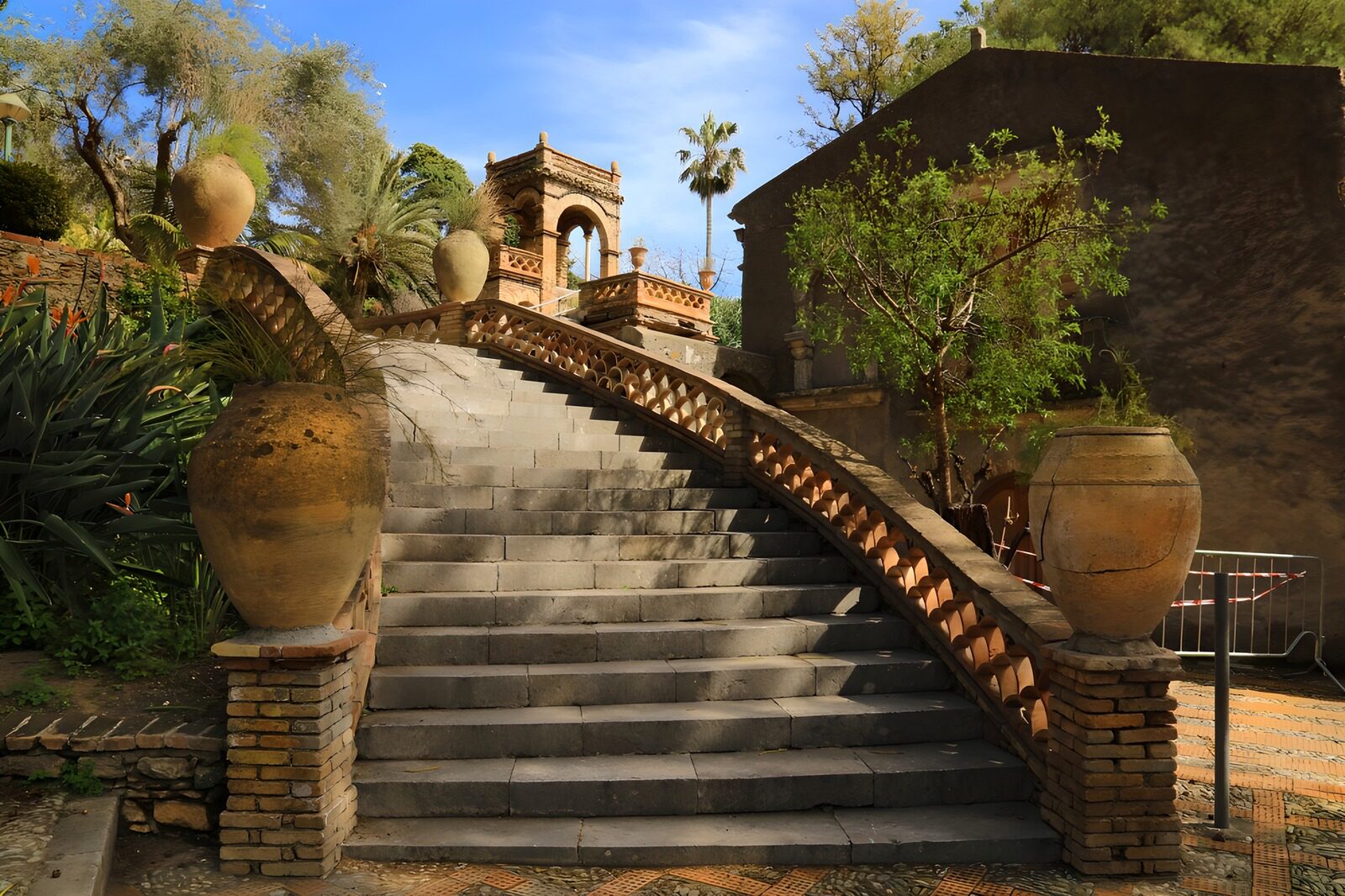 Serene Curved Staircase in a Garden