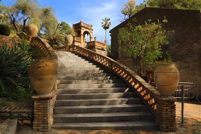 Serene Curved Staircase in a Garden