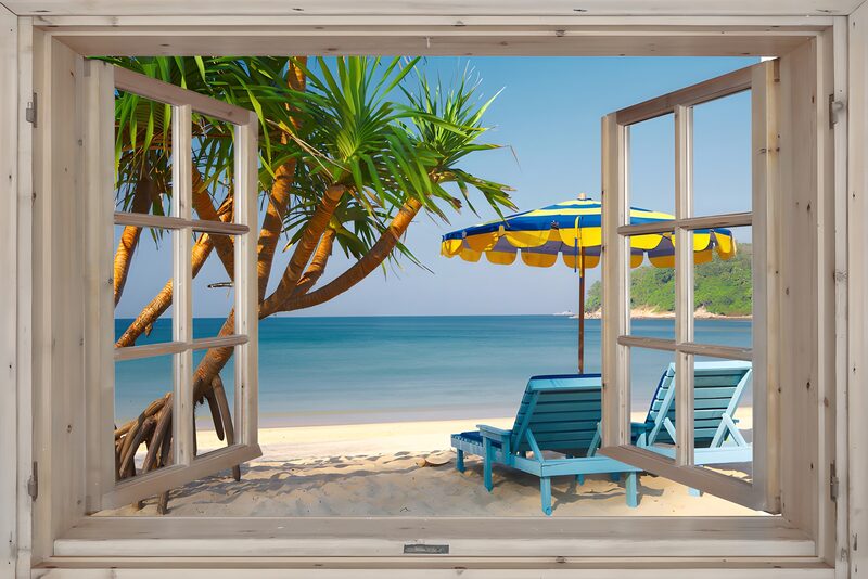 Tropical Beach Escape Through the Window