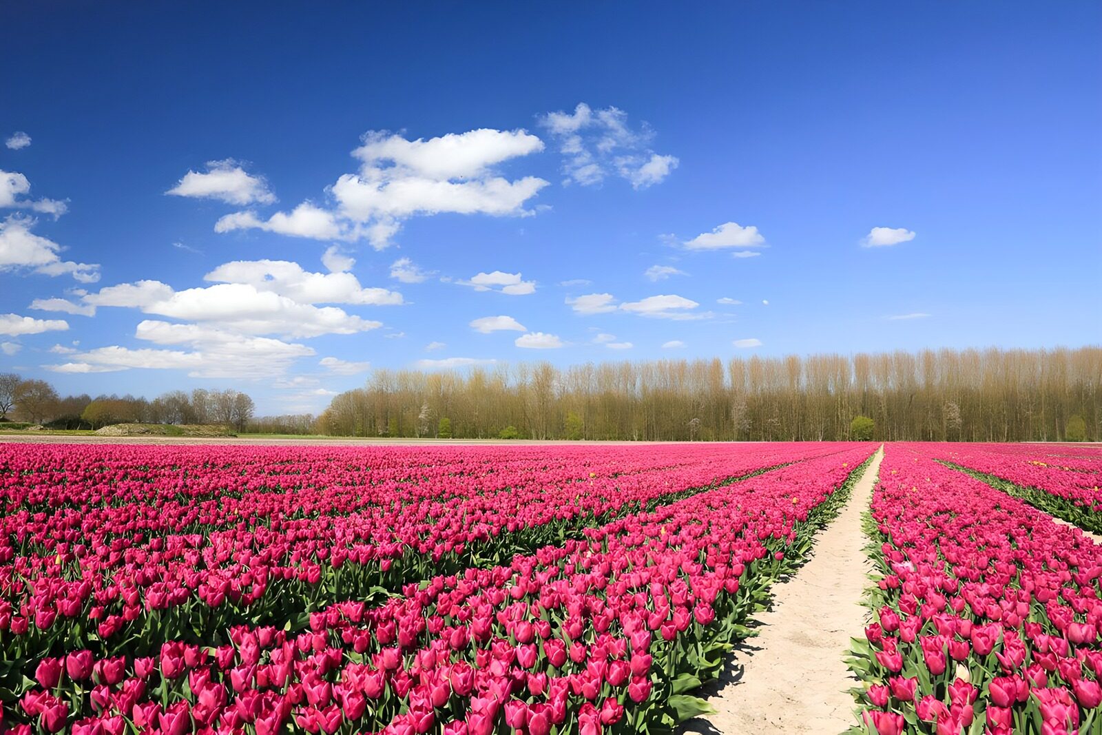 Vibrant Tulip Field Under a Blue Sky