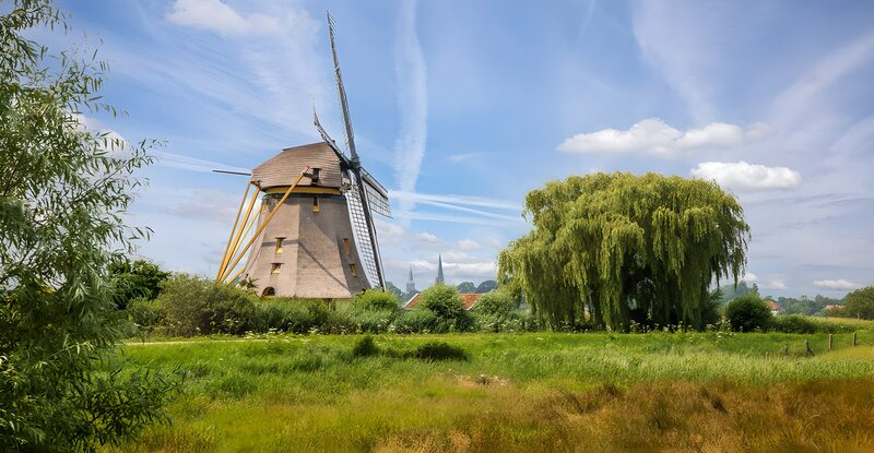 Traditional Windmill in Green Landscape