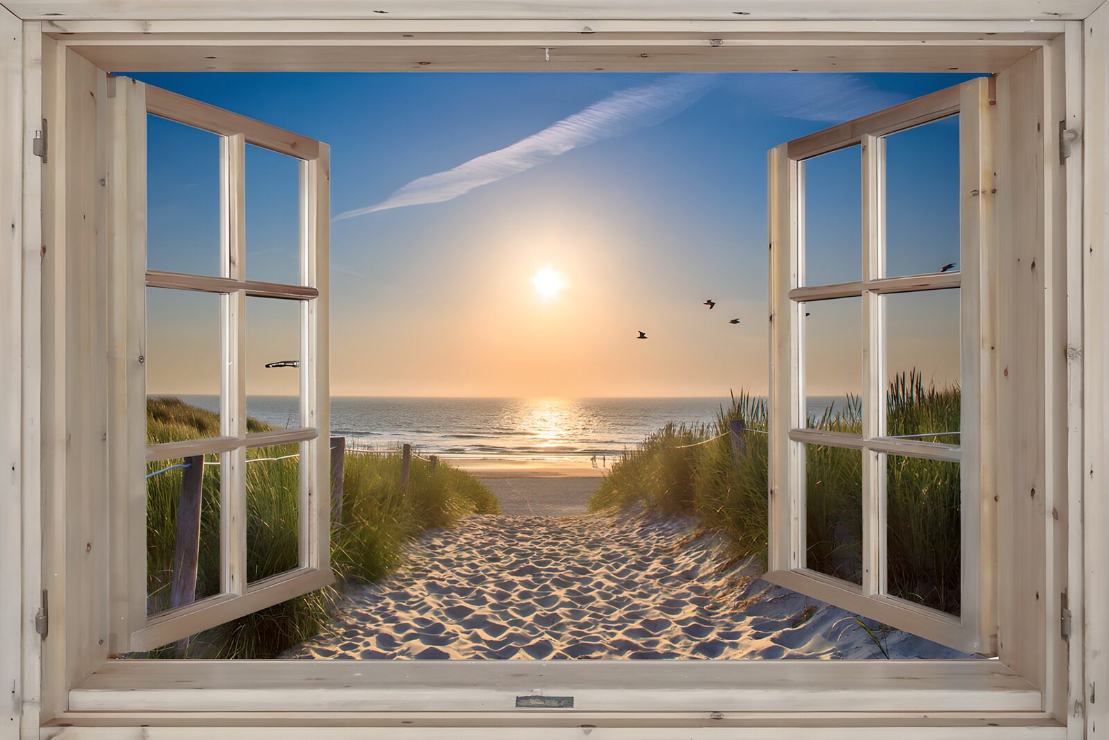 Serene Beach View Through a Window
