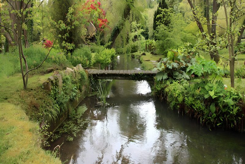 Serene Garden Bridge Over Water