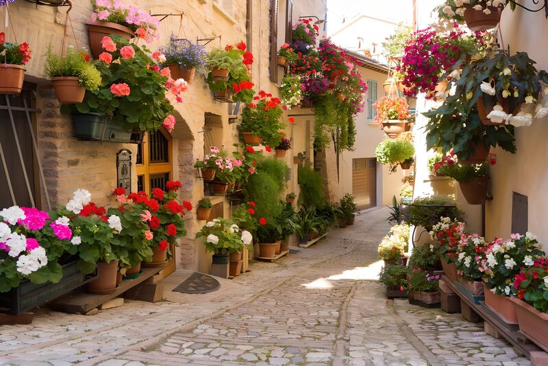 Charming Flower-Laden Alleyway