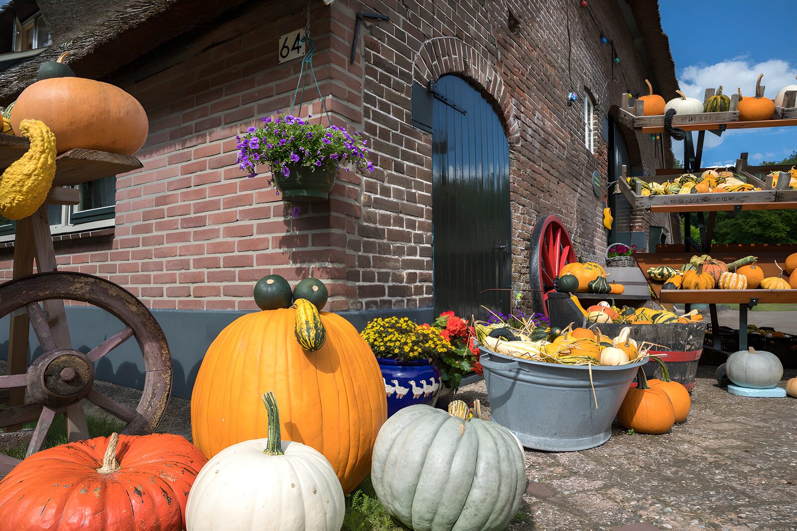 Autumn Harvest Display by a Rustic Barn