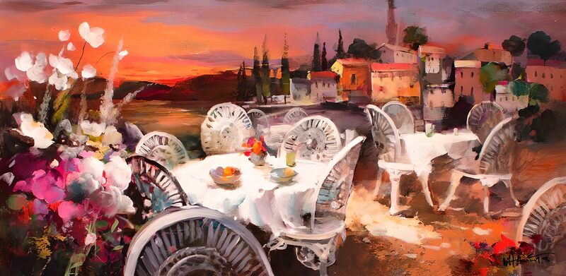 Evening Serenity at the Seaside Café