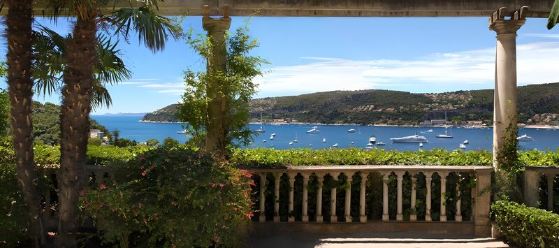 Serene Coastal View from a Garden