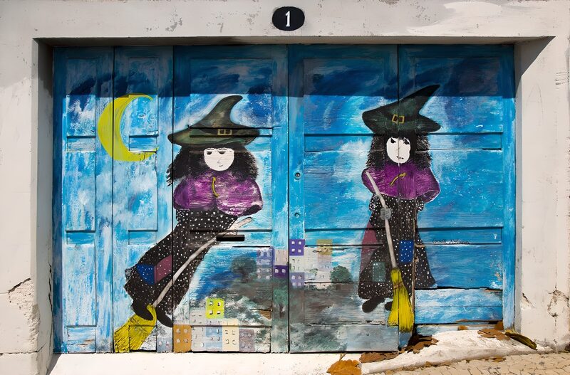 Whimsical Witches on Wooden Doors