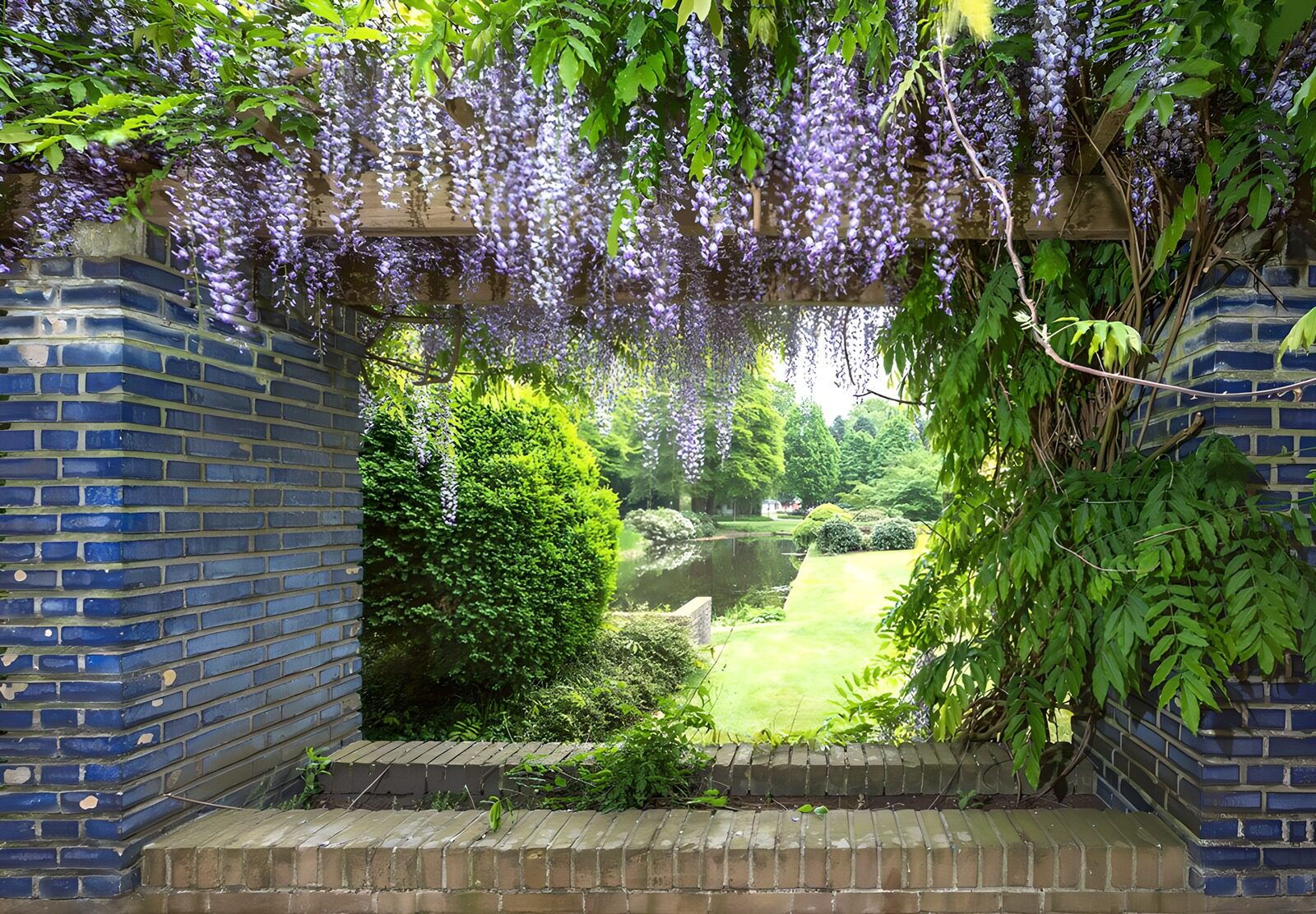 Wisteria-Draped Garden View