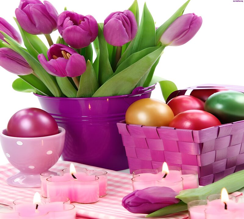 Vibrant Spring Decor with Tulips and Eggs