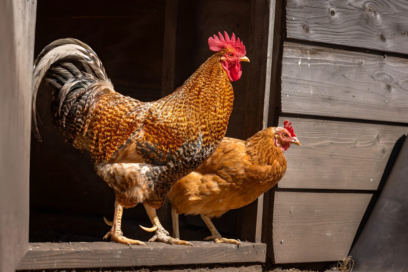 Colorful Roosters in the Coop
