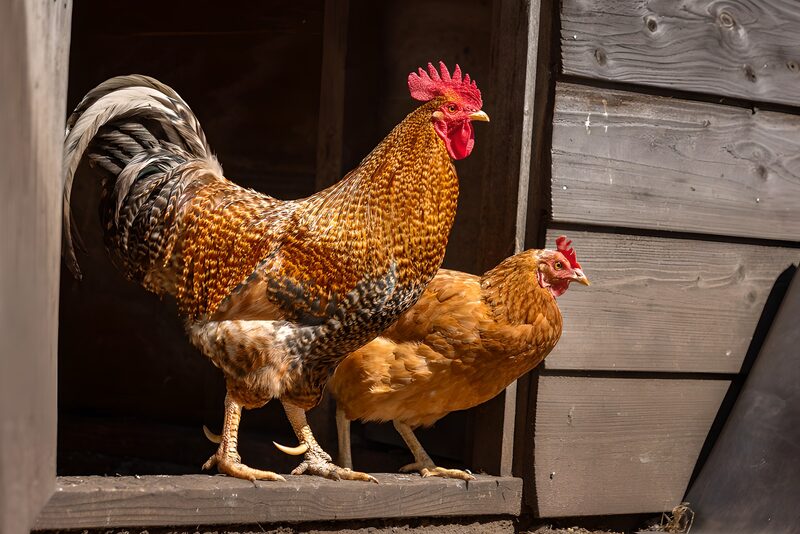 Colorful Roosters in the Coop