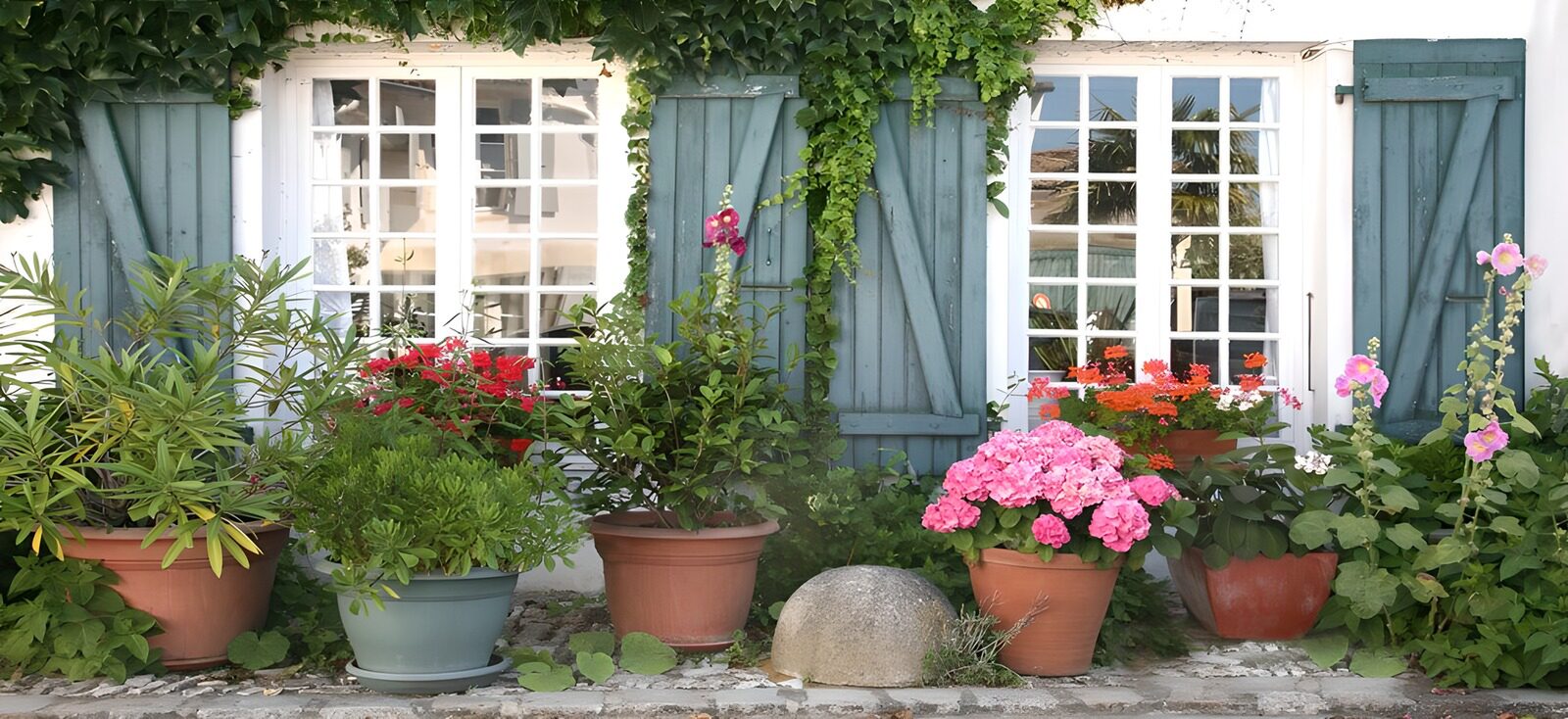 Charming Flower-Filled Cottage Entrance