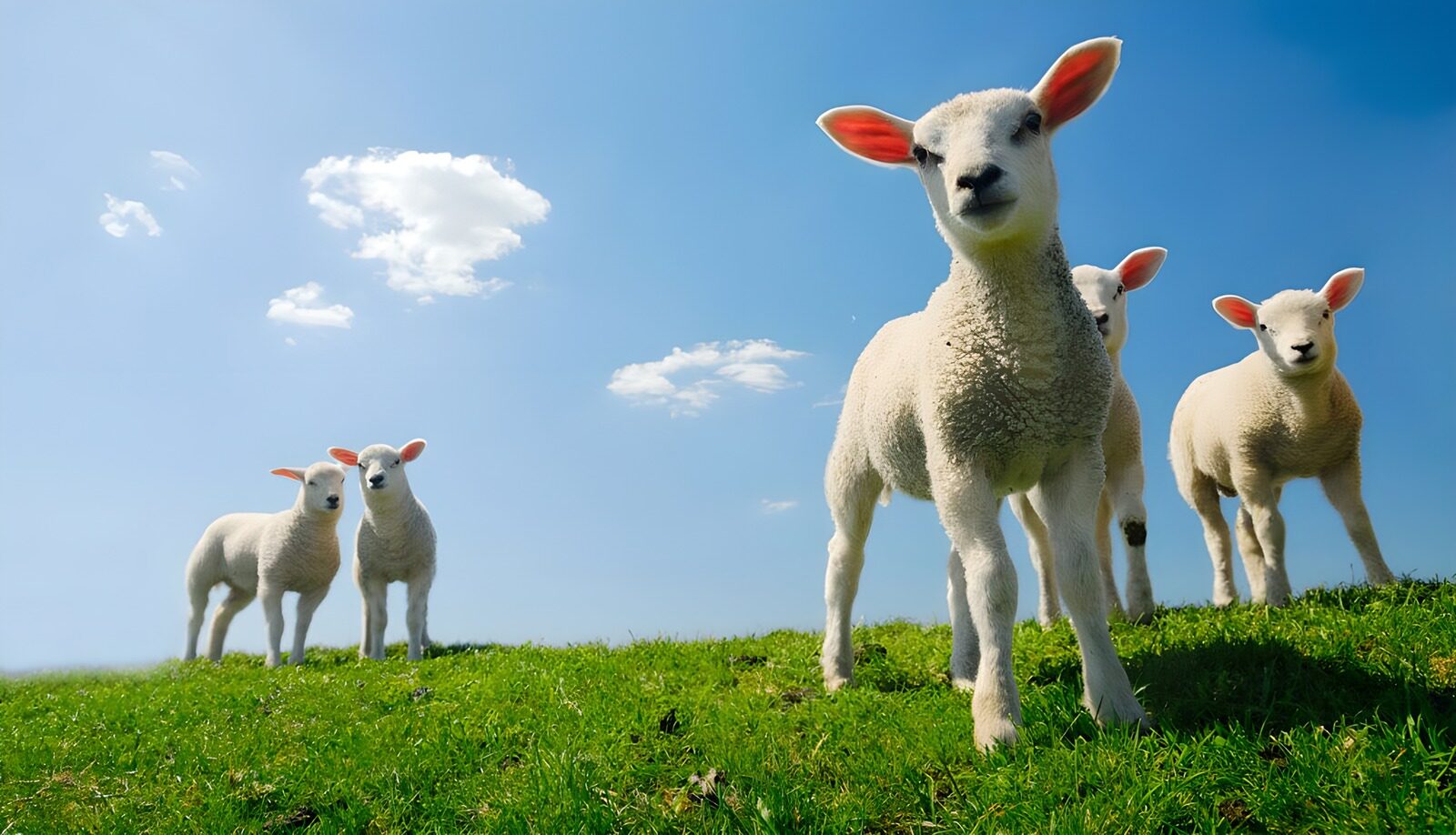 Playful Lambs in a Sunny Meadow