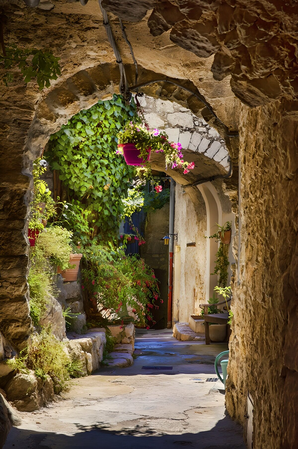 Charming Stone Archway in Blooming Alley