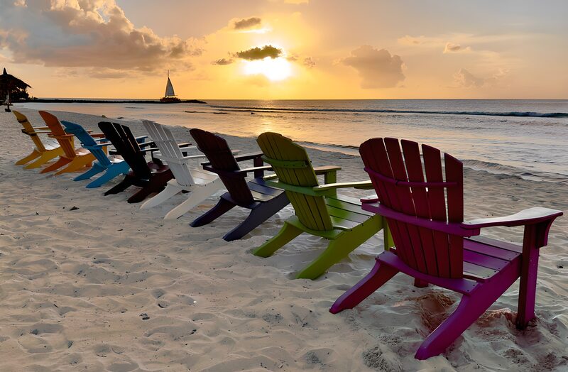 Colorful Beach Chairs at Sunset