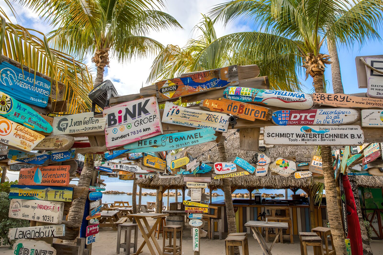 Colorful Signs at a Tropical Bar