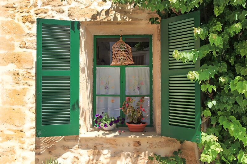 Charming Green Window with Flower Pots