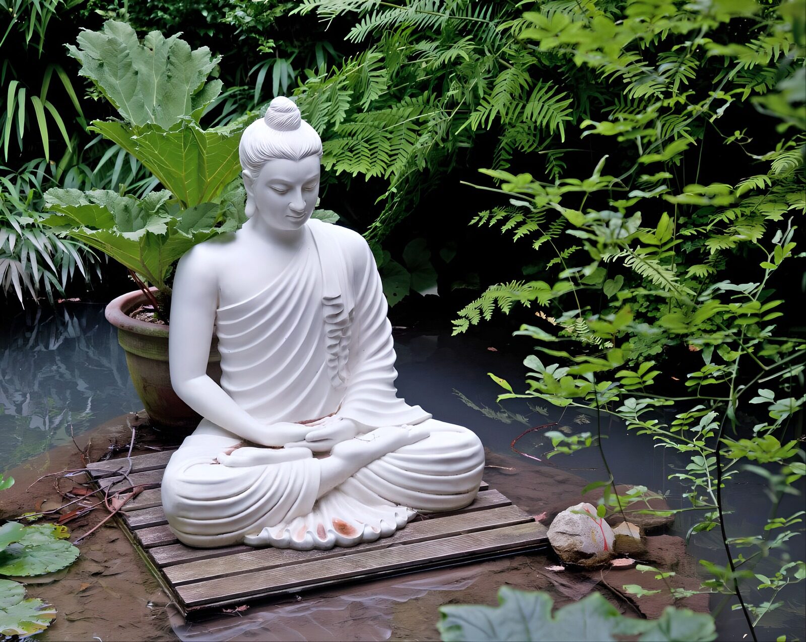 Serene Buddha in a Lush Garden