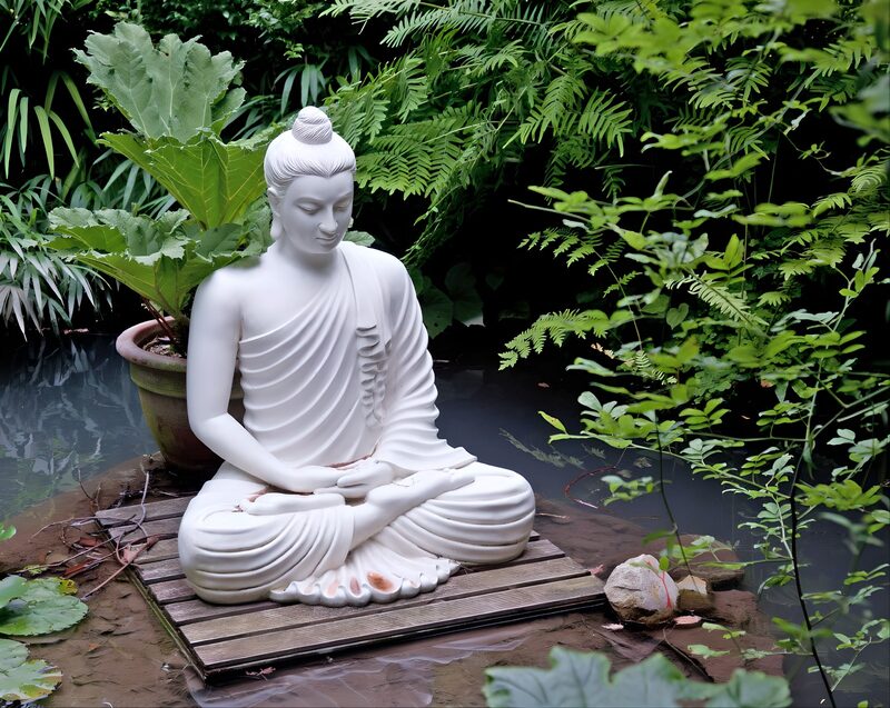 Serene Buddha in a Lush Garden