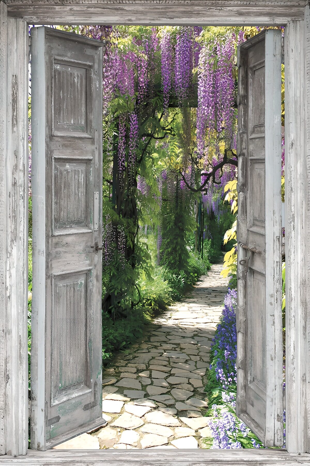 Enchanted Garden Path Through Old Doors