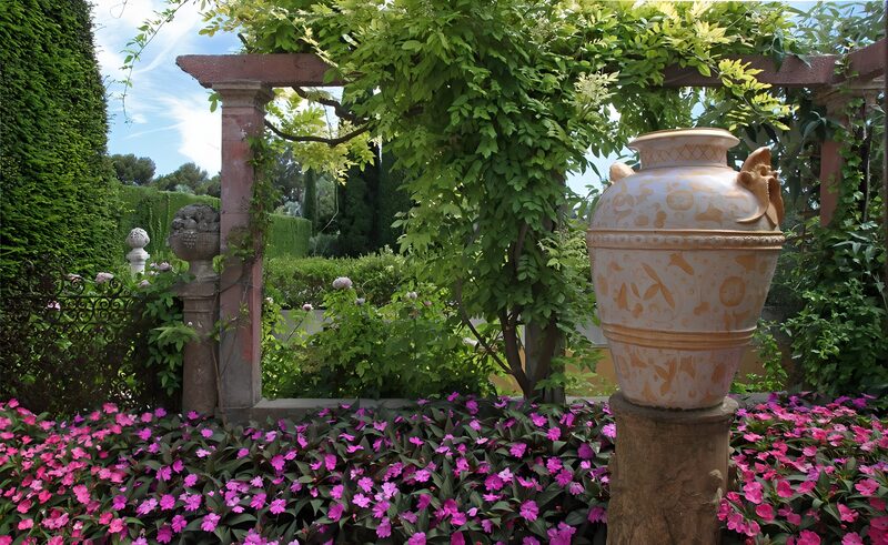 Serene Garden Oasis with Decorative Vase
