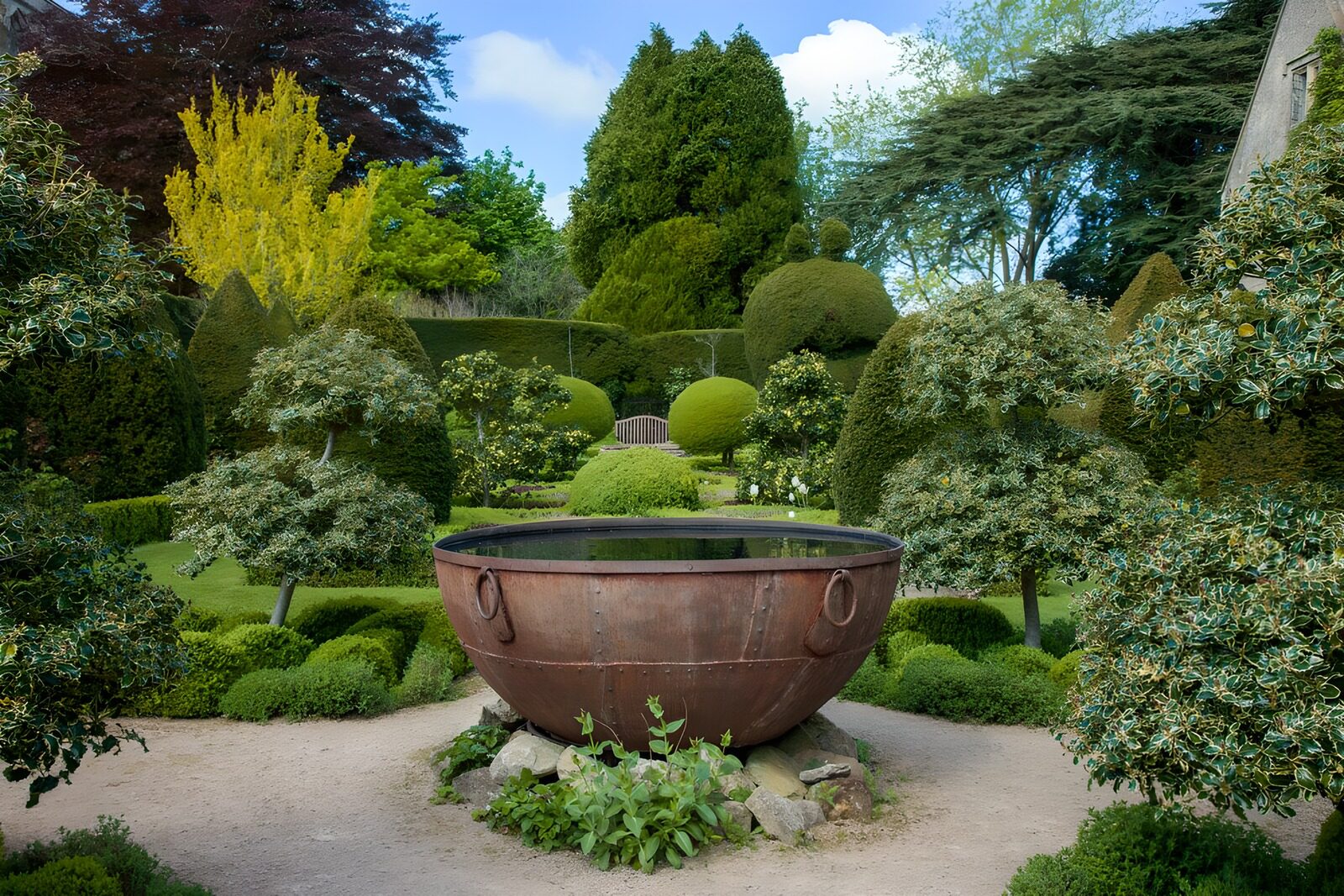 Tranquil Garden with an Old Copper Bowl