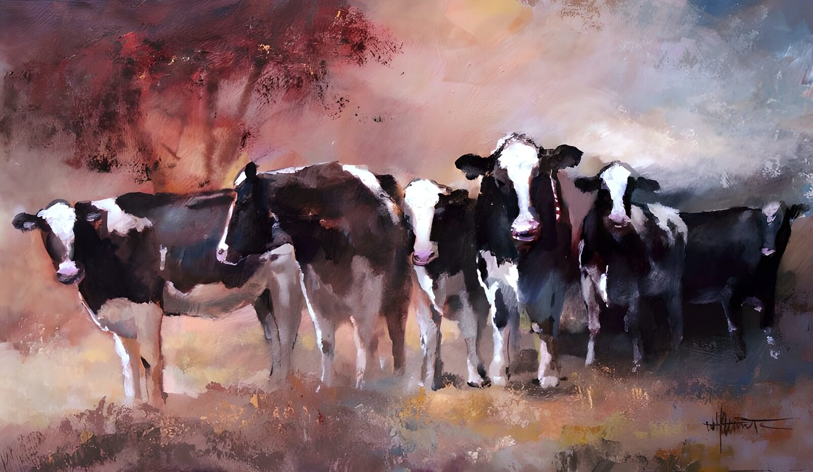 Serene Herd of Black and White Cows