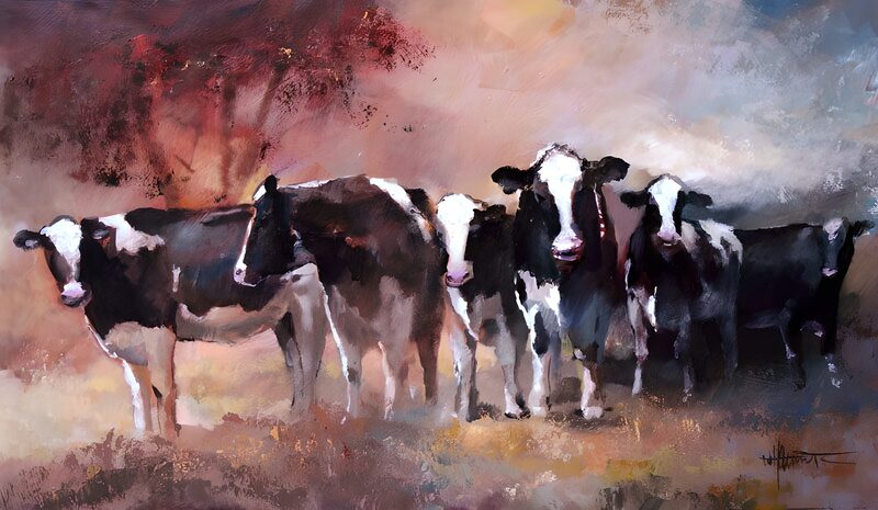 Serene Herd of Black and White Cows