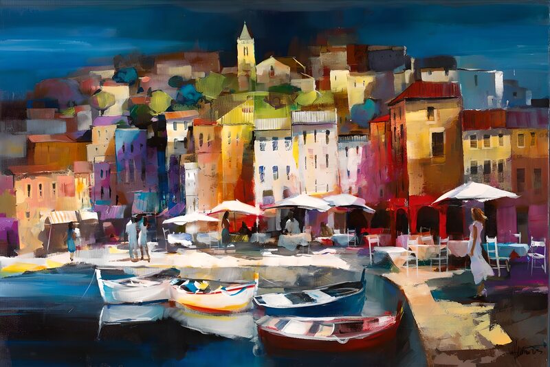 Colorful Coastal Village Scene