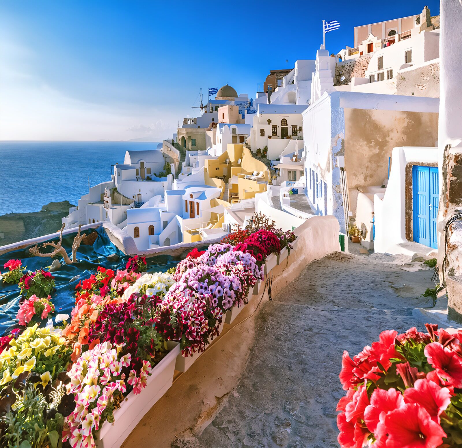 Vibrant Pathway in Santorini