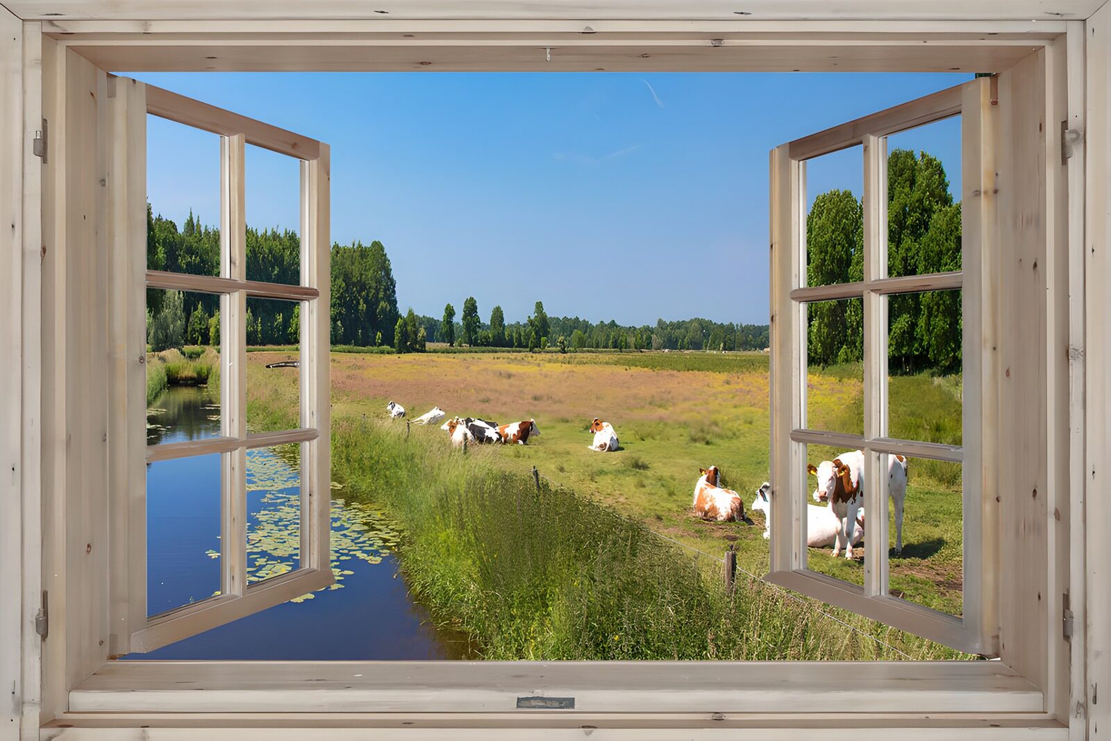 Serene Countryside View Through a Window