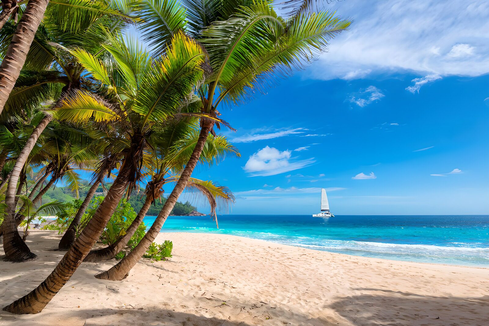 Tropical Paradise with Sailboat